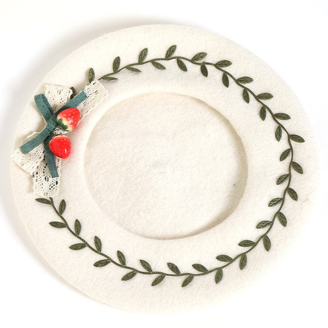 Sweet Beret Strawberry Decorated Woolen Lolita