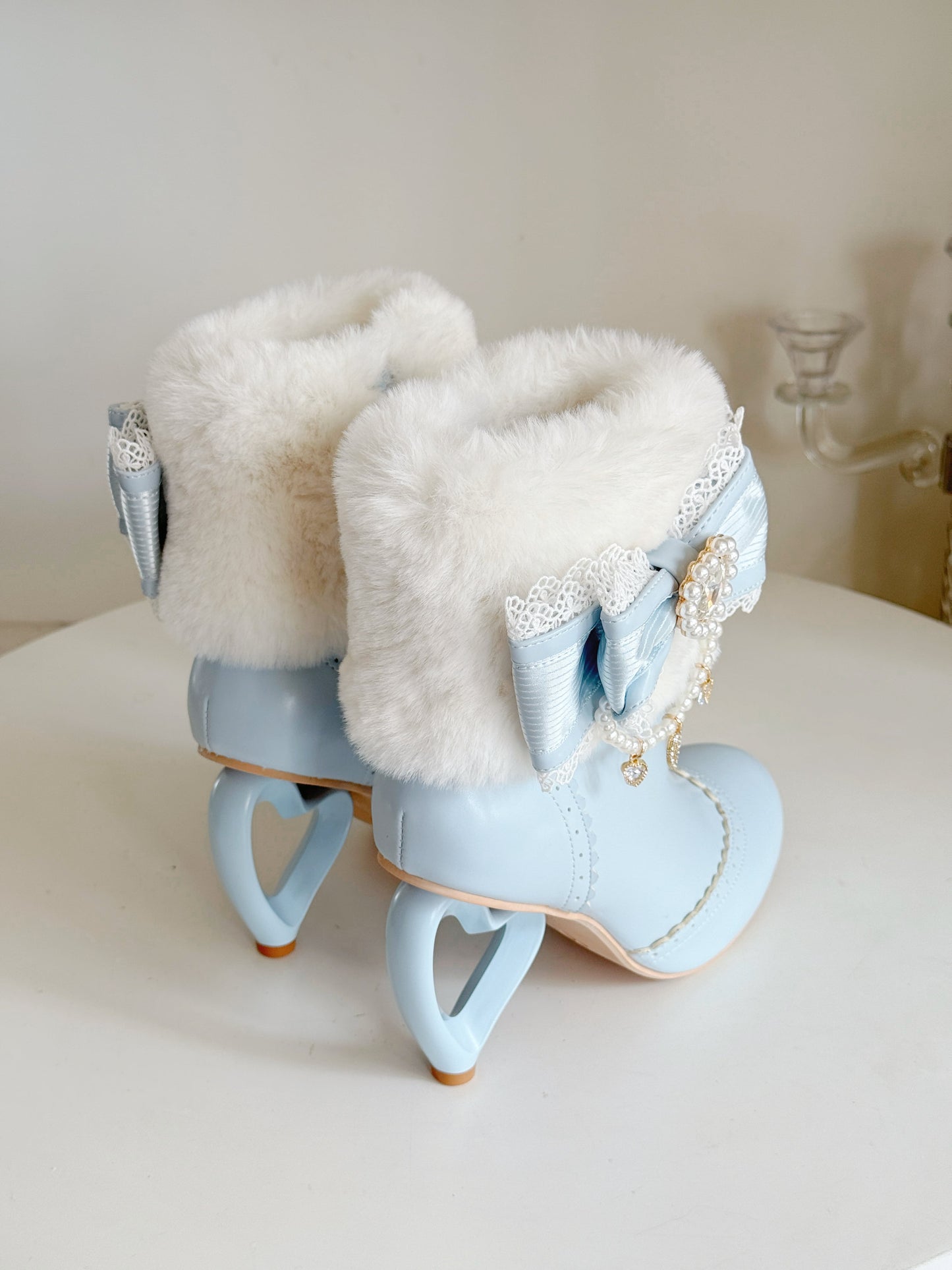 Heart-Shaped Heel Sweet Bow High Heel Ankle Boots BE008