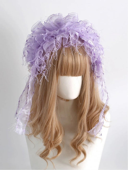 Ruffled Purple Hairband Light Tulle Lolita Wide