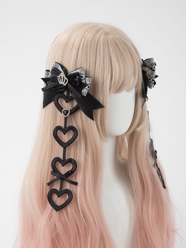 Heart Jirai Kei Dangle Black) Pink Hair Set 2-Color Clip (Pastel