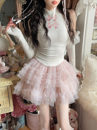 Lining With Mini Skirt Puffy Pink Tulle Tiered Shorts