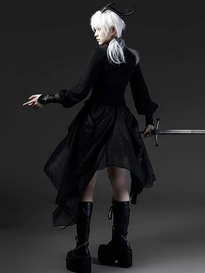 Black Ouji Lolita Blazer-Style Tailed Waistcoat - Ling Xi