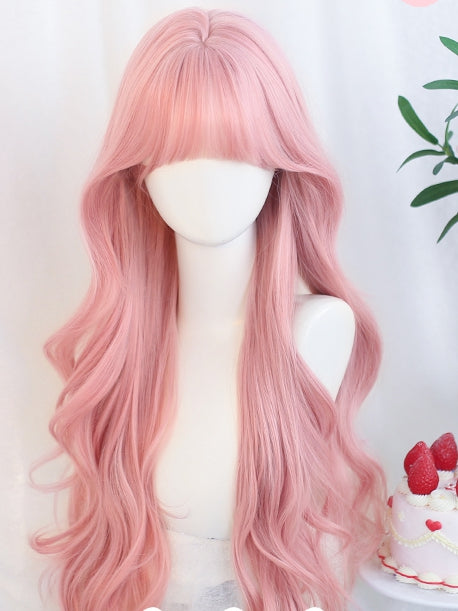 80–85 cm gewellter Pony, rosa, mit langer Perücke