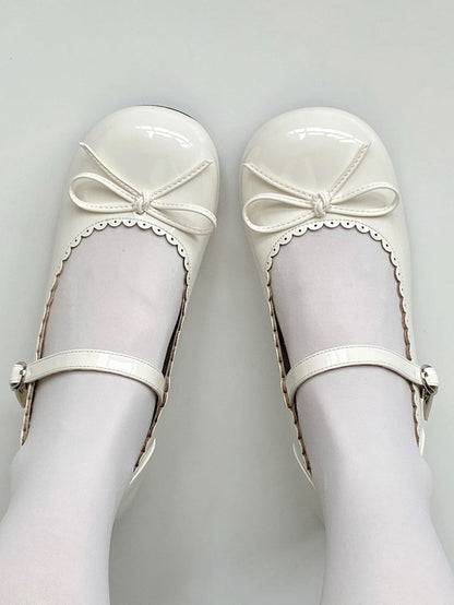 Sweet Leather Mary Jane PU with Shoes Heeled Toe Round 3cm White Lolita