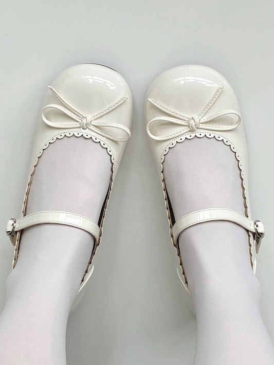 Sweet Leather Mary Jane PU with Shoes Heeled Toe Round 3cm White Lolita