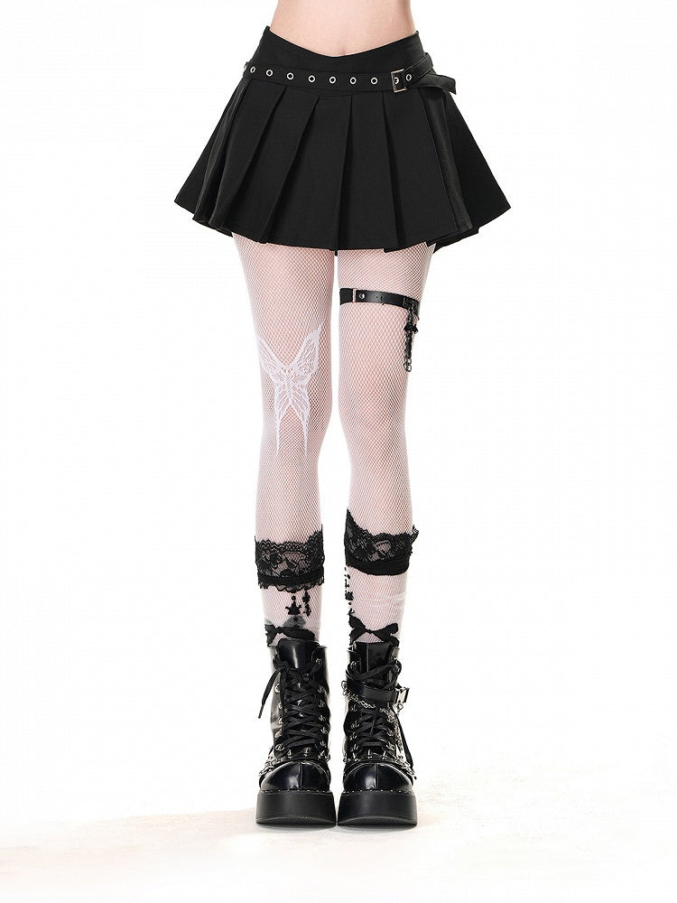 JK Uniform Pleated Skirt Buckle Belt Black