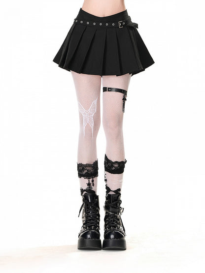 JK Uniform Pleated Skirt Buckle Belt Black