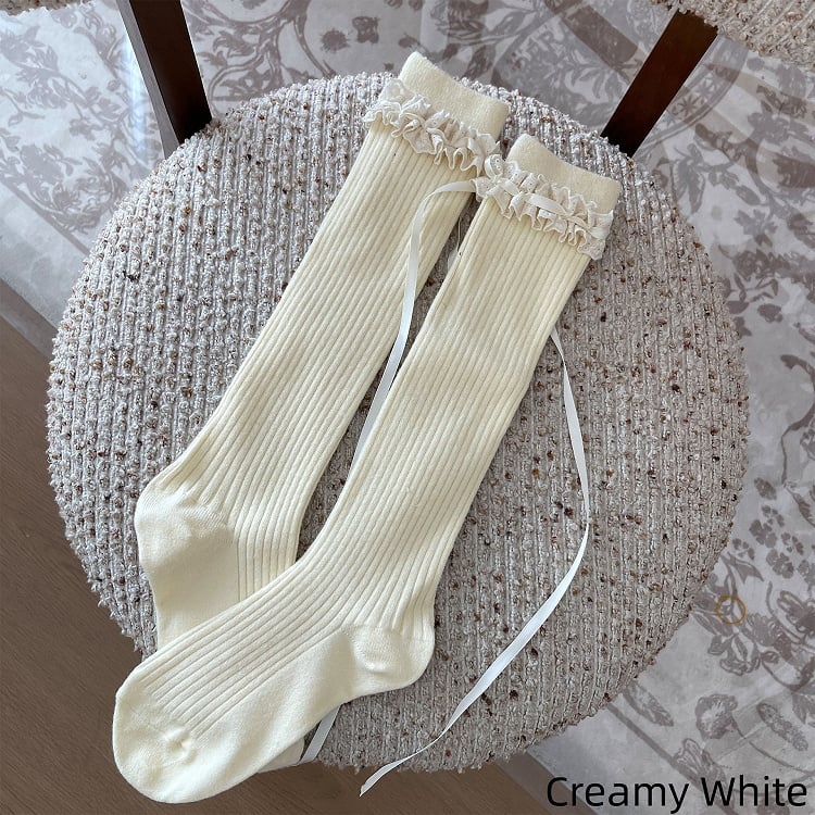 with Warm Colors Bowknot Socks Trim and Straps Calf Lace 5