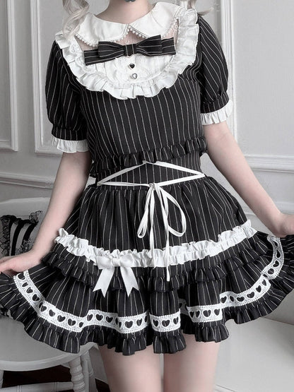 Black & White Striped Peter Pan Collar Set + Tiered Skirt - Bug Starting