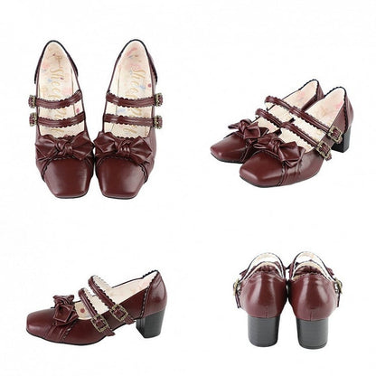 Red Wine Sweet Lolita Shoes at Bow Top