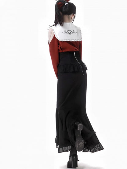 Schwarzer Maxi-Meerjungfrauenrock mit hoher Taille