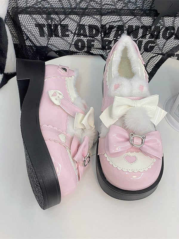 Sweet Lolita Platform White Scalloped with Height Heart Details Pink Shoes Hem 4.5cm and Heel