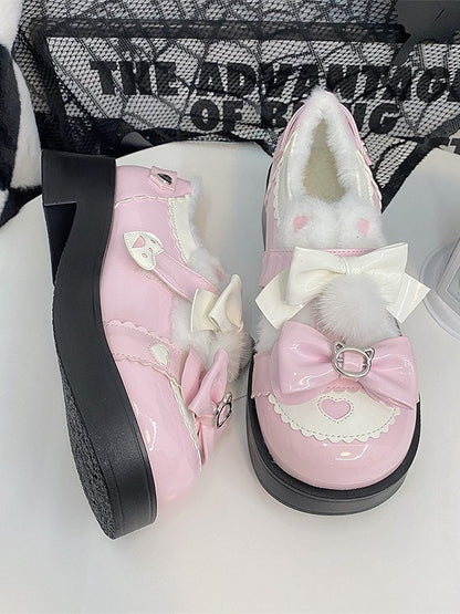 Sweet Lolita Platform White Scalloped with Height Heart Details Pink Shoes Hem 4.5cm and Heel