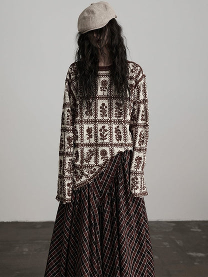 Sweater Knit Floral Pattern Coffee