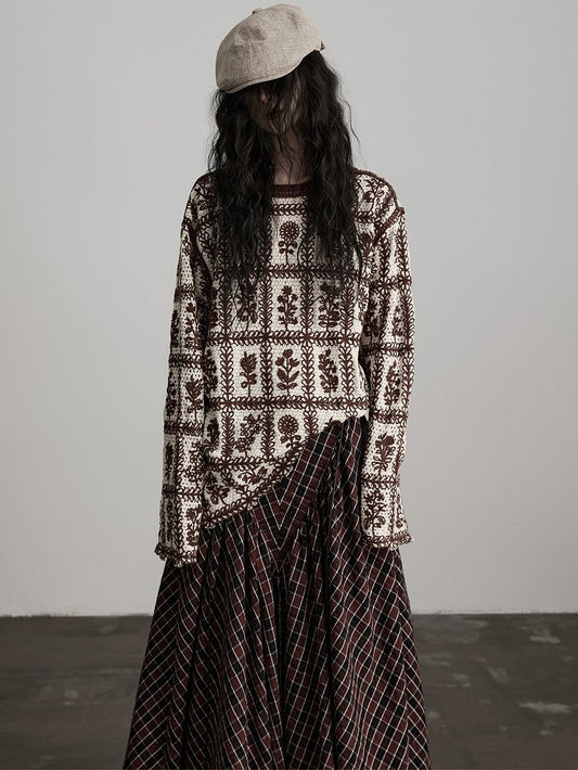 Sweater Knit Floral Pattern Coffee