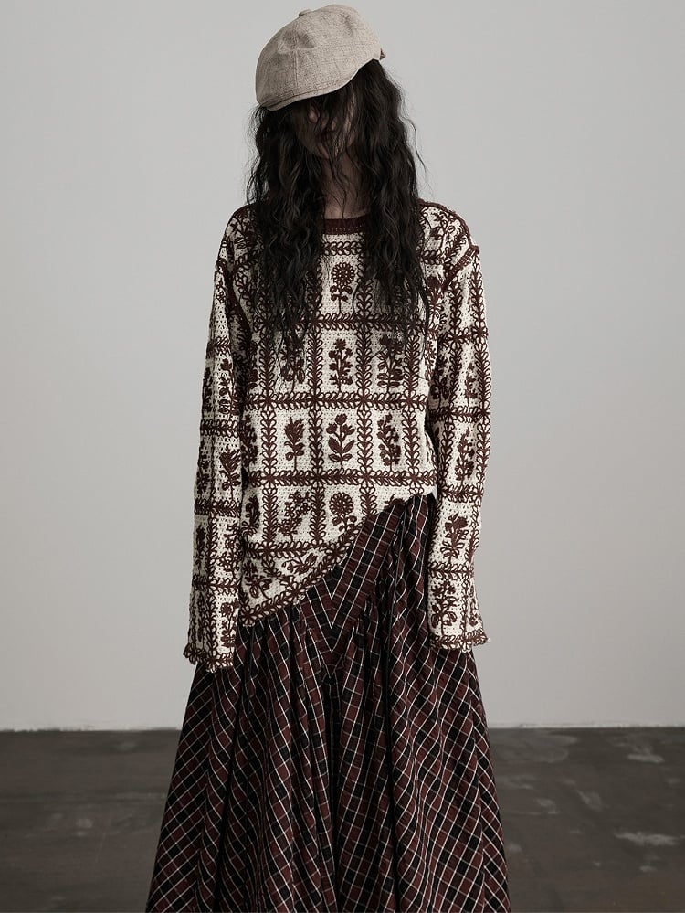 Sweater Knit Floral Pattern Coffee