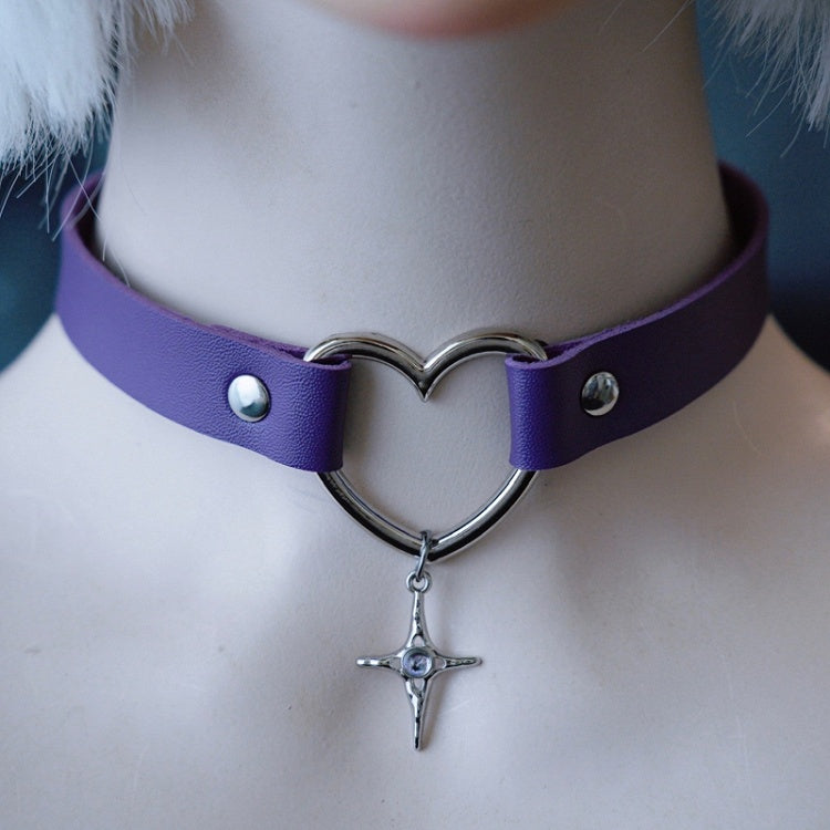Lila Choker Kreuz Herz Anhänger Gothic