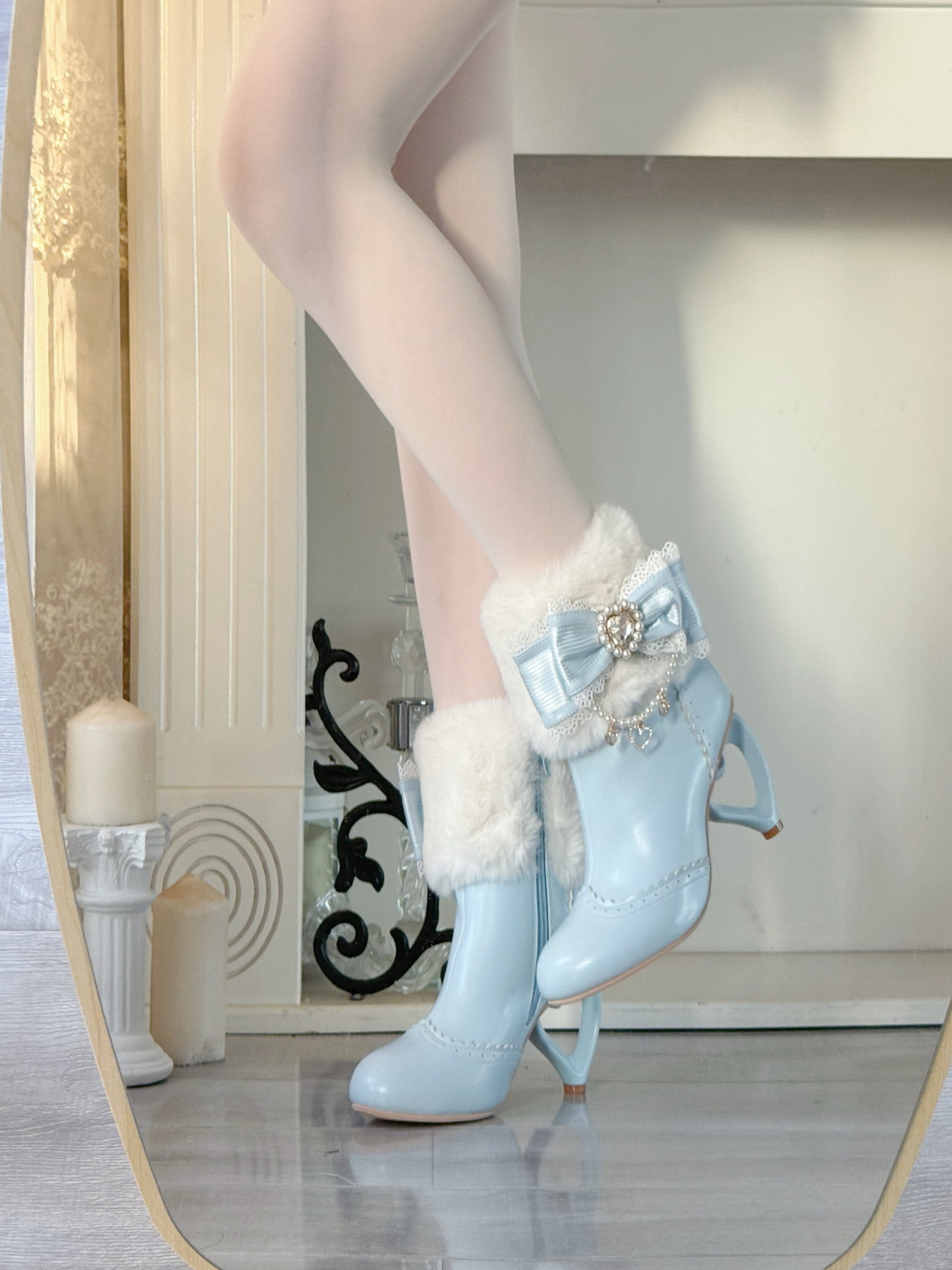 Heart-Shaped Heel Sweet Bow High Heel Ankle Boots BE008