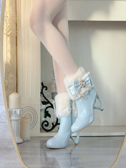Heart-Shaped Heel Sweet Bow High Heel Ankle Boots BE008