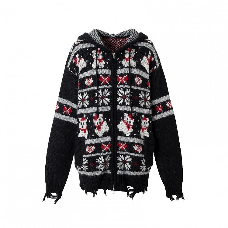 ブラックブラウンモヘアフード付きセーター