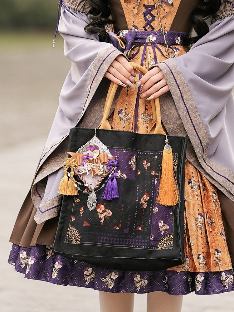 Black Floral Print Lolita Square Bag - Neoludwig