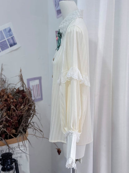 Sleeves Foldover Collar Lolita Ouji Pointed Long Creamy Shirt