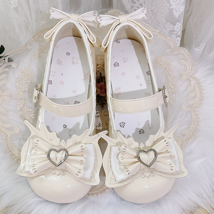 Sweet Lolita abricot nœud papillon coeur boucle sangle talon bloc Mary Janes