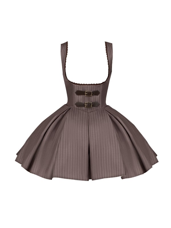 Robe Lolita classique élégante marron à rayures et taille basque sous la poitrine