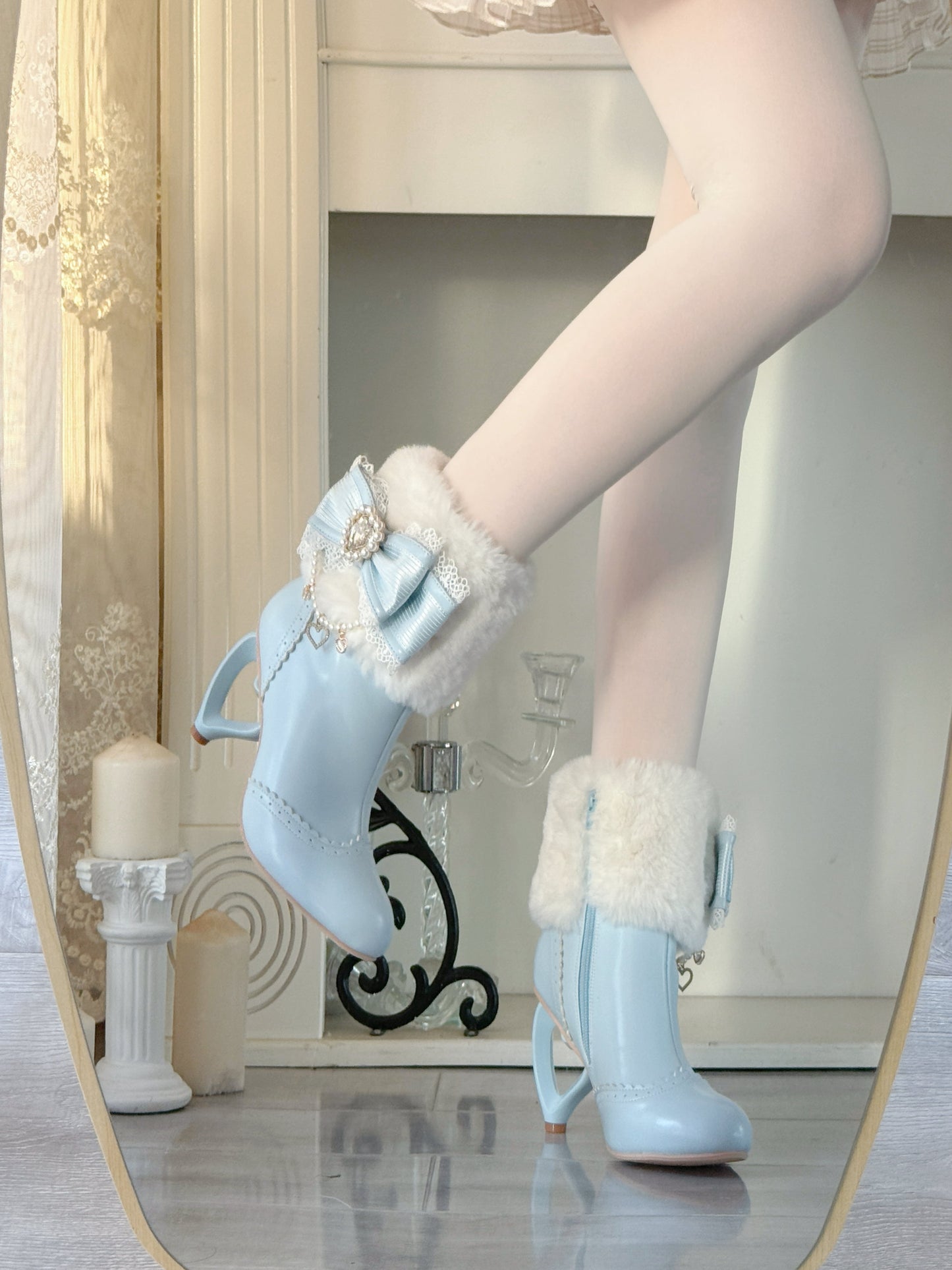 Heart-Shaped Heel Sweet Bow High Heel Ankle Boots BE008