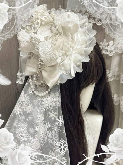 Lace Mini Hat with Rhinestone Snowflake Decor - Post-2000 Gift Shop