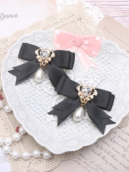Bowknot Hairclip Color 4 Heart Jirai Kei Options Rhinestone Charm Pearl
