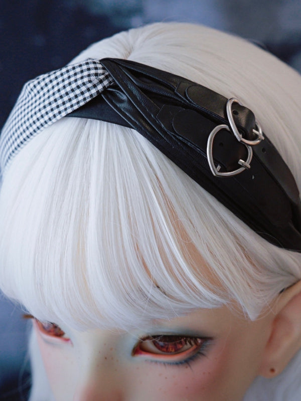 Pattern Heart Plaid Gothic With KC Double Decorated Buckles Black