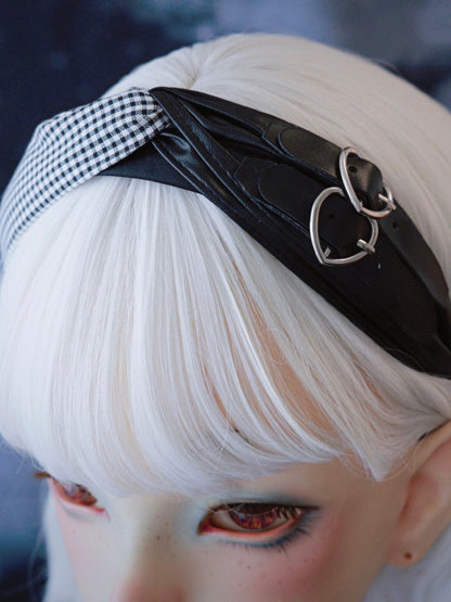 Pattern Heart Plaid Gothic With KC Double Decorated Buckles Black