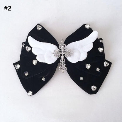 Heart Hairclip Option Rhinestone Decorated Cross Black 2