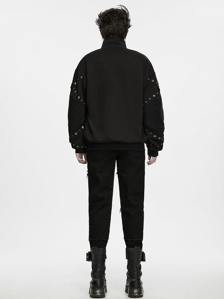 Men's Black Etched Webbing Street Jacket - Punk Rave