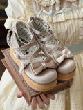 Heel with for Beige - Straps Janes Crossed Sweet Bow Platform Decor Lolita Mary
