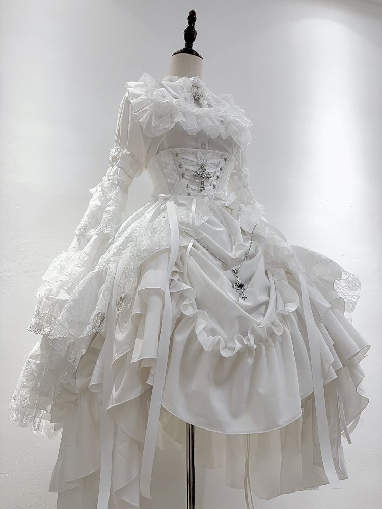 Boned White Lolita Skirt Gothic Waist Drawstring Corset / Under