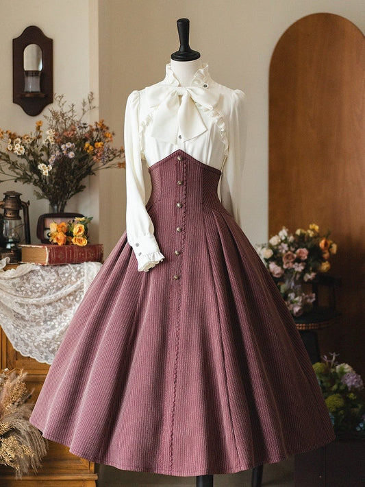 Red Elegant Boned Corset Belt High Waist Historical Vibes Vintage Lolita Skirt