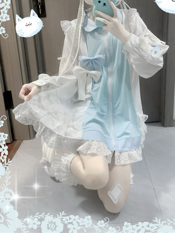 Jirai Kei Tenshi Dress Blue Tiered Ruffles Sun Protection Chiffon Kaiwai