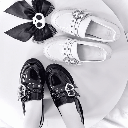 Polished Crystal Heels 10cm Heel - Jirai Kei with Platform Shoes Buckles Chunky White