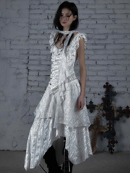 Punk Handkerchief Wasteland White Hem Lace-up Sleeveless Design Dress