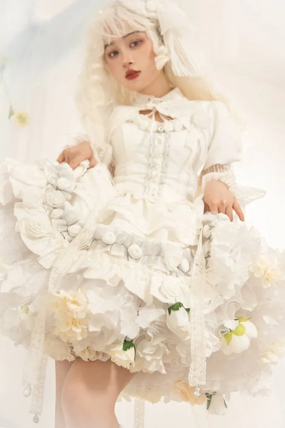 春の収穫 長さ 花柄 35cm/45cm ホワイトホワイト ペチコート