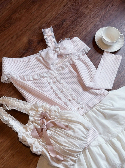 Pink Cutout Design Lace-up Knit Top
