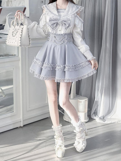 High-Waisted Skirt with Bead Chain and Lace - Ekomi