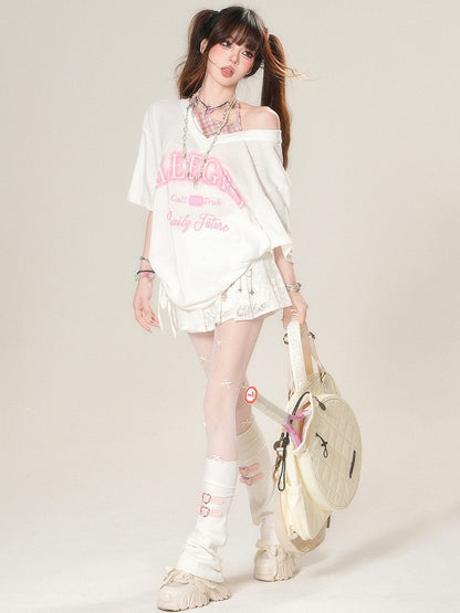 ツーピース ホルターネック ホワイト/ブラック フェイクカワイイ デイリーTシャツ