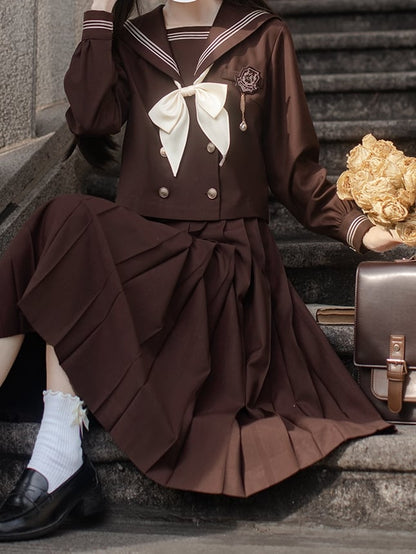 ブラウンセーラーカラー長袖トップスJK制服