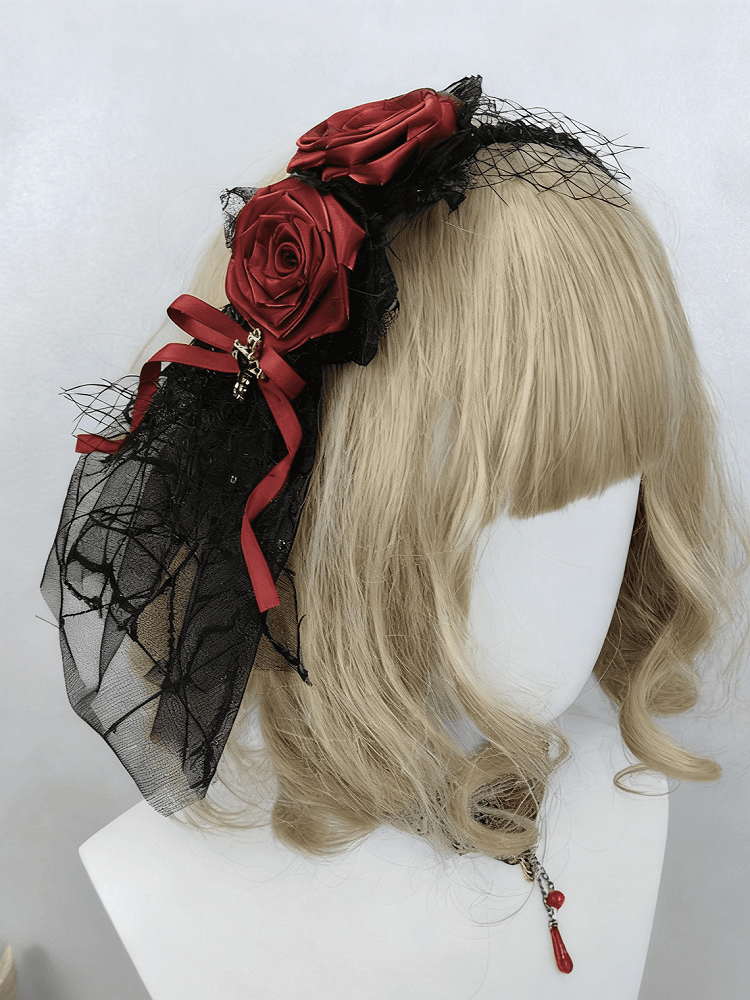 Lace Bow Decoration Gothic Red Rose Wine KC