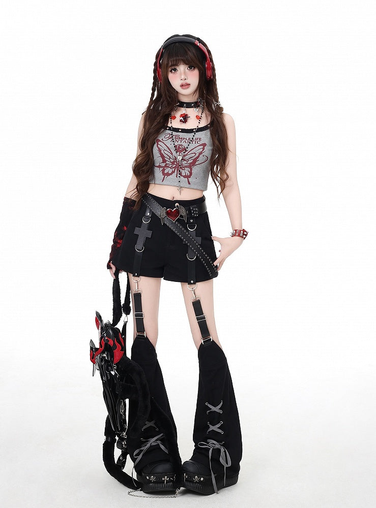 Leg Black Embellished Detail Shorts with Lace-up Warmers Cross Detachable