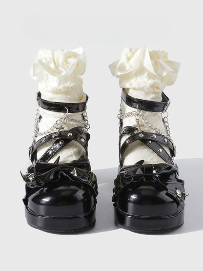 Janes Heel Block Black Chain Cross - Lolita Platform Gothic High Charm Mary