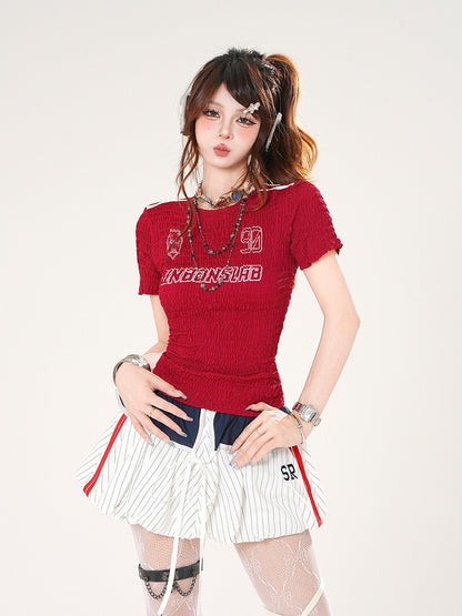 Slim-fitting T-shirt Letter and Number Print Black/Red